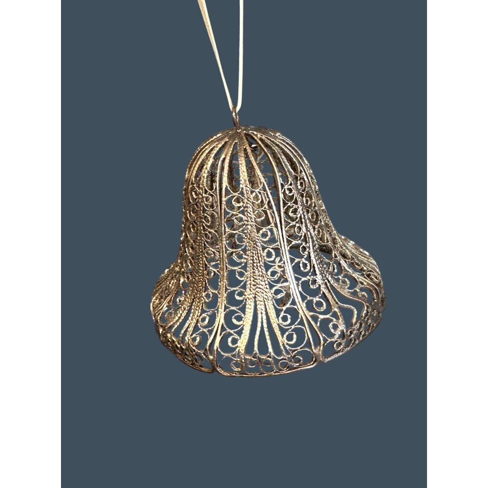 Vintage Silverplate Filigree Bell Ornament With Crystal Clapper 2.25" Holiday De - Picture 5 of 7